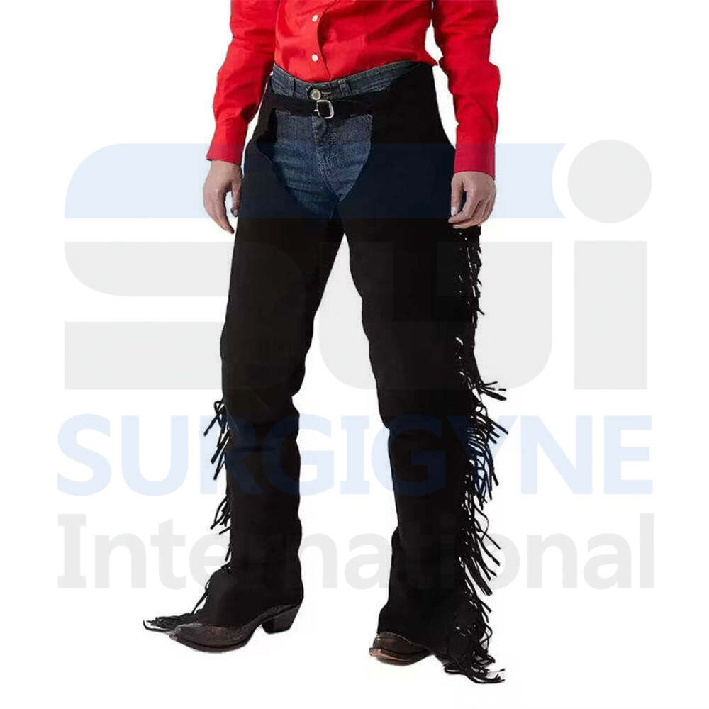 Black Suede Leather Chaps with Fringes